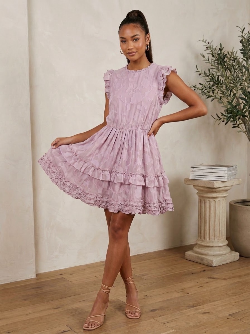 Lulu's Dusty Pink Ruffle Tiered Midi Dress